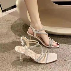 Cyflymder  French Rhinestone Sandals Fashion Fine Heel High Heel Sandals Women's Summer New Fairy Style Thin High Heels Shoes