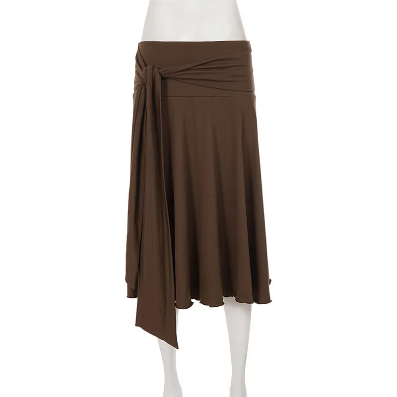 Cyflymder  Casual Pleated Women Midi Skirt Fashion Lace Up High Waist Slim Bodycon A-Line Skirts Steerwear Autumn Outfits Bottoms