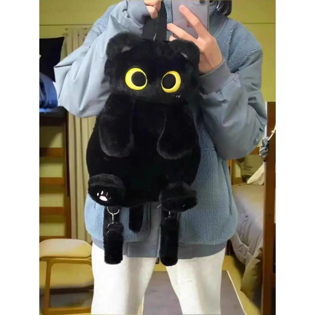 Cyflymder  Kawaii Plush Cute Soft Cat Black Backpack Woman New Harajuku Aesthetic Animal Mini Backpacks Hot Girls School Shoulder Bags Y2k