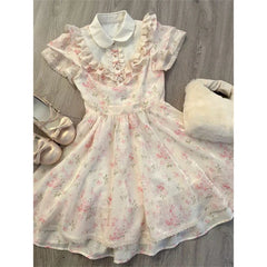 Cyflymder  Kawaii Floral Mini Dress Women Japanese Lolita Cute Bow Ruffles Patchwork Dresses Summer Korean Fashion Bodycon A Line Vestidos