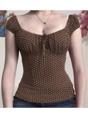 Cyflymder  Women s Short Sleeve T-Shirts with Polka Dot Print and Tie-Up Front Detail Casual Summer Fashion Tops for a  Fit Look