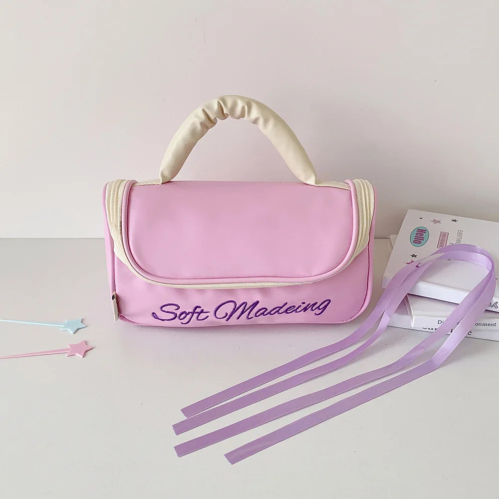 Cyflymder  Korean Fashion Casual Large Capacity Pencil Case PU Portable INS Solid Color Washing Make Up Statonery Bag Student Supplies