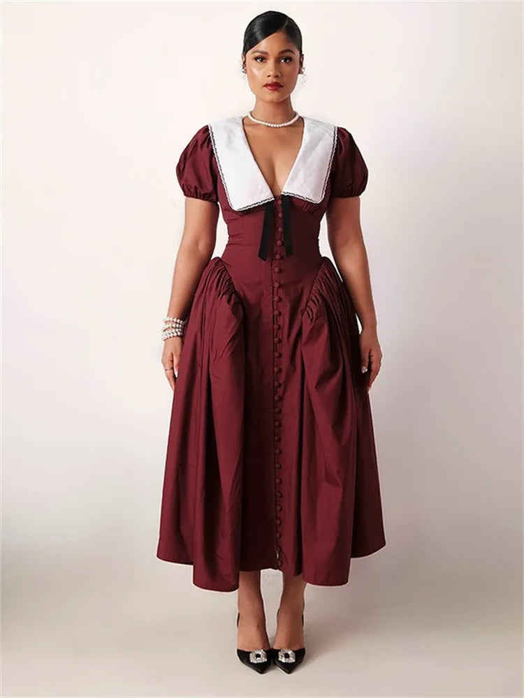 Cyflymder  Long Dresses Women Sexy V Neck Short Sleeve Sweet Dress Elegant New in Summer Fashion Street Wear