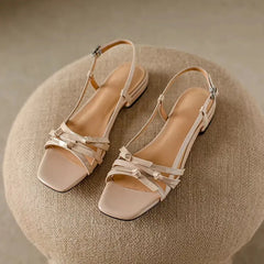 Cyflymder  New Stunning Designer Square Toe Single Side Butterfly Red Sandals Summer New Low Heeled Women's Sandals
