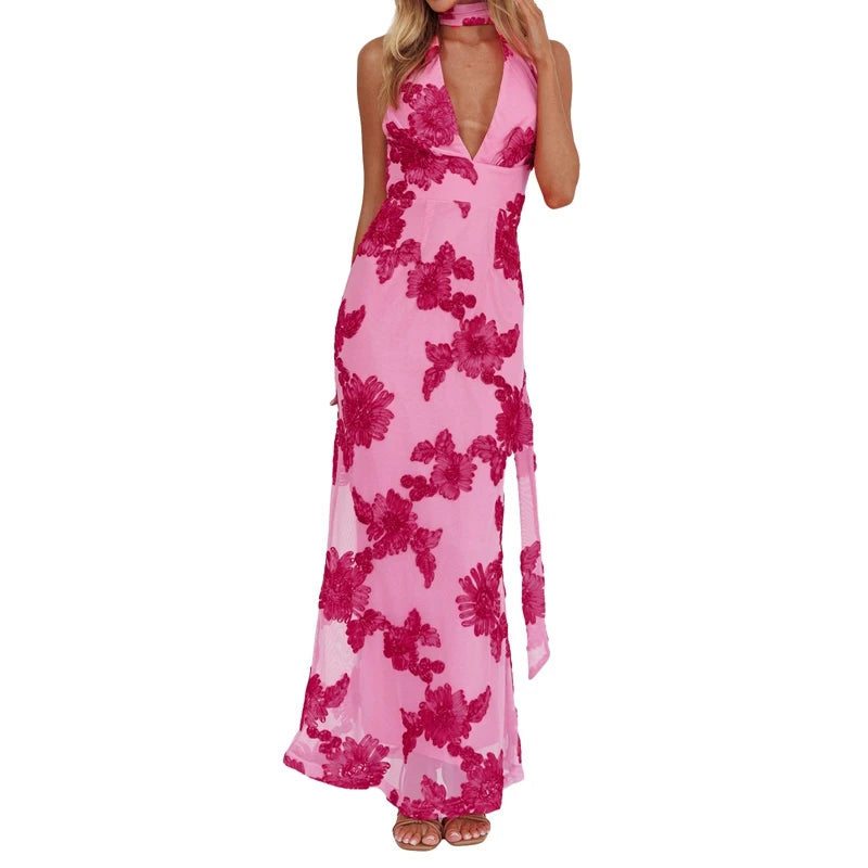 Cyflymder  Women Print Floral Maxi Dress Spaghetti Strap Slip Dress Y2k Bodycon Backless Going Out Long Sundress Evening Cocktail Party