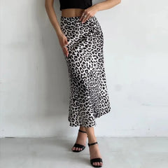 Cyflymder Sexy Leopard Print Long Skirts For Women Summer Fashion Vintage Women's Satin Maxi Skirt Female High Waist A-Line Skirt