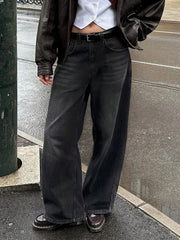 Cyflymder  Women Casual Daily Stretchy Low Waist Jeans Women Y2K High Street Denim Pants Female Chic Baggy Straight Wide Leg Trousers