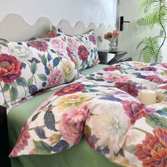 Cyflymder  100% Cotton Flowers Print Luxury Bedding Set Single Double Queen King Size Duvet Cover Flat/Fitted Bed Sheet Pillowcases 3/4Pcs