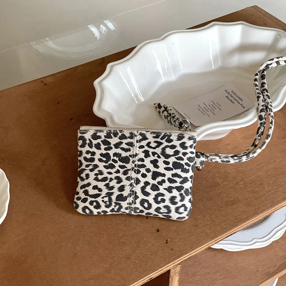 Cyflymder  Fashion PU Leather Suede Coin Purse Leopard Print Hanging Neck Mini Storage Bag Shoulder Bag Purse Pendant Accessories Outdoor