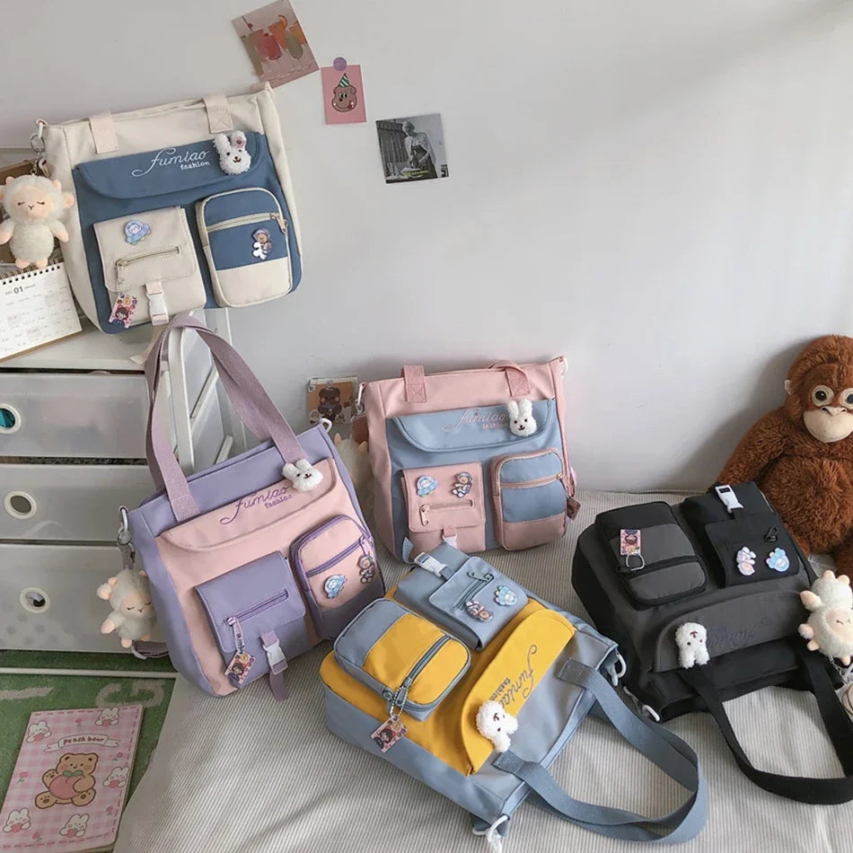 Cyflymder  Large Capacity Tote Bags Trendy Nylon Patchwork Shoulder School Book Bag for Teenage Girls Fashion Student Handbag Crossbody Sac