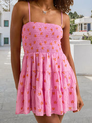 Cyflymder  Women s Boho Chic Halter Neck Floral Print Sleeveless Backless Mini Dress Summer Beach A Line Sundress with Adjustable Straps