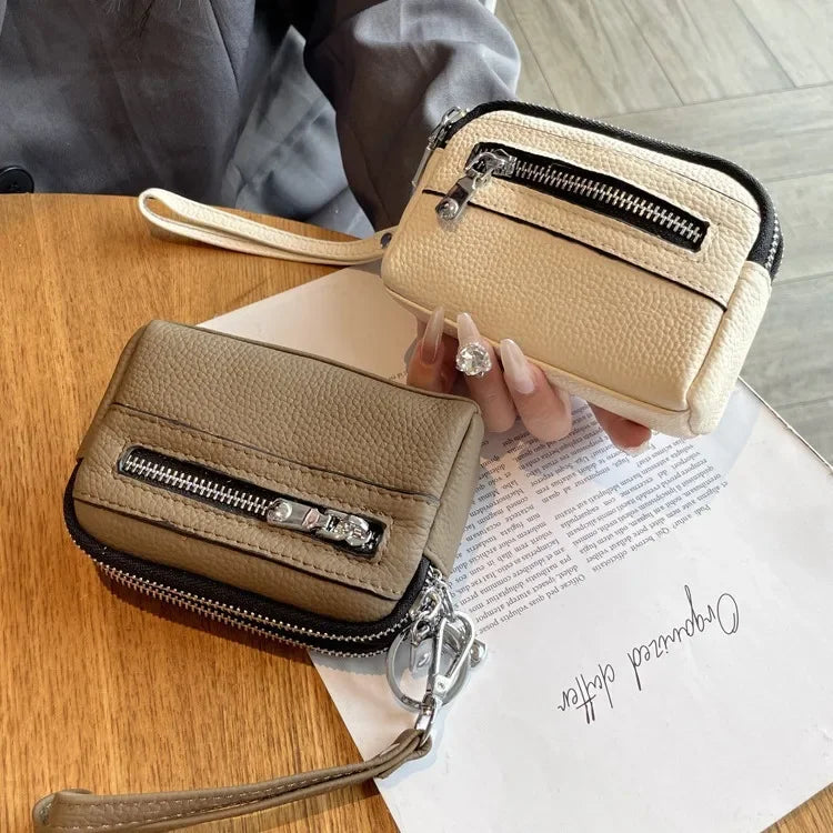 Cyflymder  Fashionable Portable Large Capacity Leather Coin Purse Simple Design Double Zipper Handbag High End Mini Coin Wallet