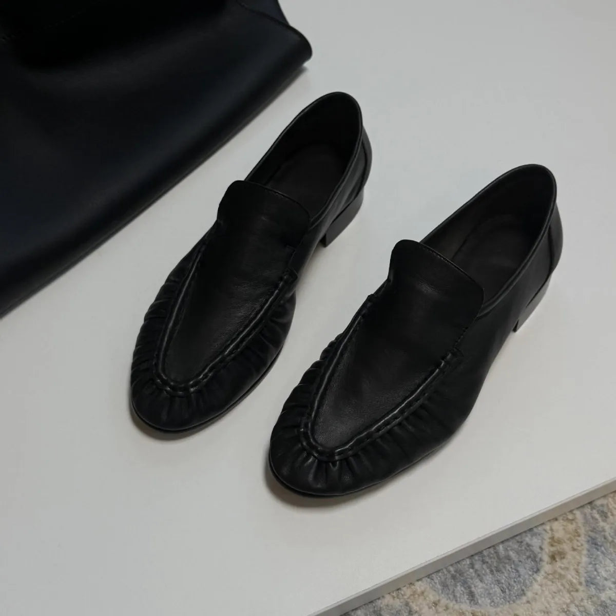 Cyflymder   New Women Soft Leather Ruched Loafers Slip On Flat Moccasins Pleated Toe Casual Vintage Daily Walking Comfort
