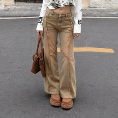 Cyflymder  Vintage Frayed-edge Loose Jeans Women Casual Stragiht Denim Pants Y2K High Street Leg Trousers Harajuku Clothes Aesthet