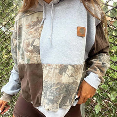 Cyflymder  Women's Fashion Loose Long Sleeved Hooded Drawstring Pocket Hoodie Patchwork Print Top Hoodies Autumn Winter Casual Sweatshirt