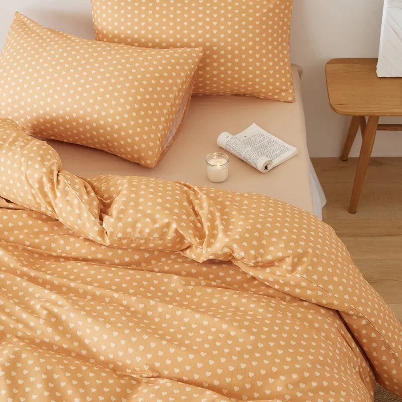 Cyflymder  Nordic Style Pure Cotton Solid Bedding Sets Luxury Skin-Friendly Duvet Cover Fitted Sheet Pillowcase Single Queen Size Quilt Set