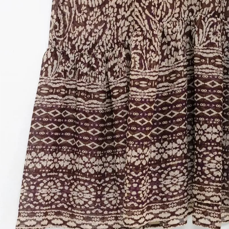 Cyflymder  Floral Print Long Dress Women 2025 New Summer Elegant Loose V-neck Lace Up Midi Dresses Vintage Chic Boho Casual Party Dresses