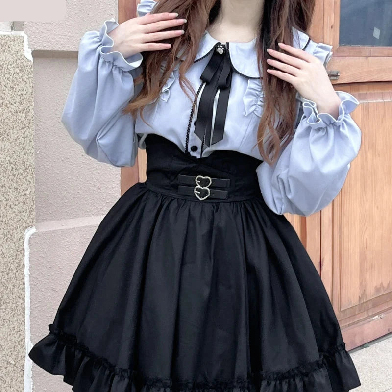 Cyflymder DRESS TO IMPRESS Japanese Gothic Lolita JK Skirt Sets Women Kawii Peter Pan Collar Off Shoulder Shirts Mini Skirts Harajuku Y2k School Girls Suit