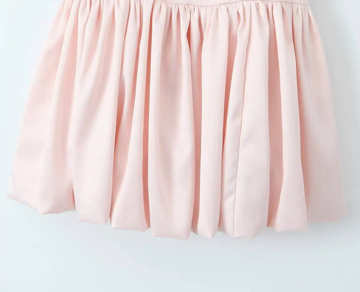 Cyflymder  Women Sexy Pink Bow Ruched Chest Corset Style Satin Sling Dress Low Back Slim Waist Spliced Pleated Swing A line Mini Party Robe