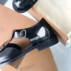 Cyflymder   Women's Summer Luxury Designer Brand Leather Hollow Woven Flat Roman Luxury Round Toe Athletic Mary Janes Sandals Female