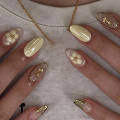 Cyflymder  Golden 3D Rose Yellow Halo Dyeing Flower Pearlescent Nail Art Fashion False Nails Detachable Finished Fake Nails Press on Nails