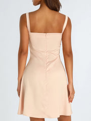 Cyflymder  Women Summer Satin Low-Cut Sling Dress Sleeveless Solid Color High Waist Sexy Party Club A-Line Dress