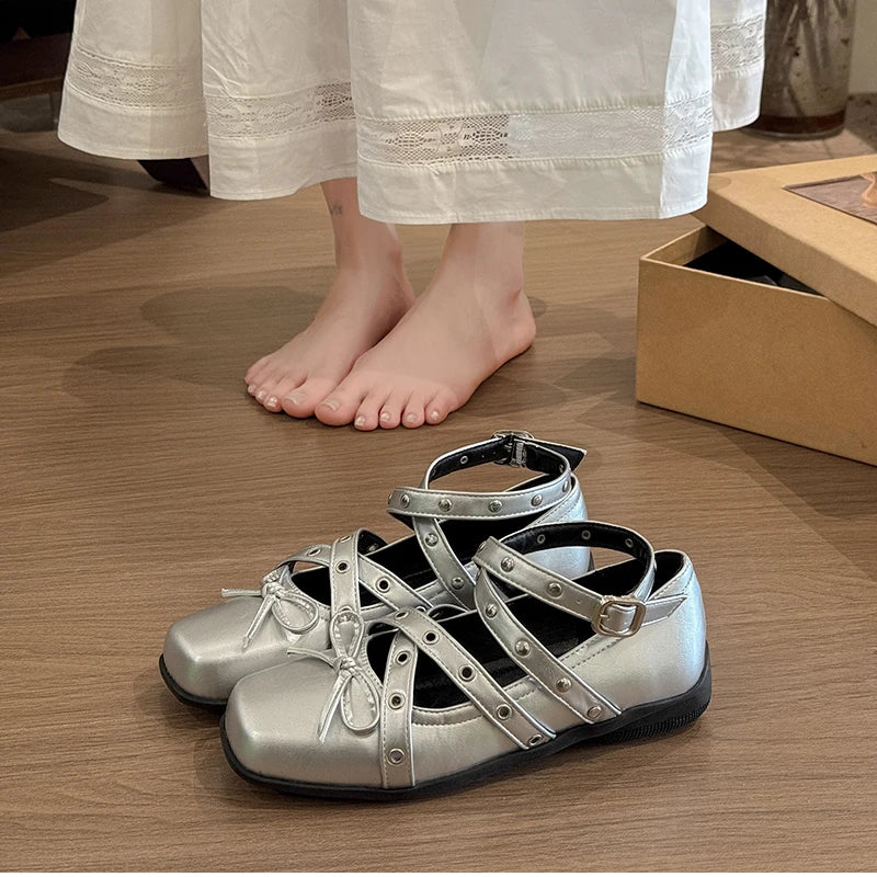 Cyflymder  Cross Ankle Strap Butterfly-knot Women Flats Shoes Spring Autumn Women's Outdoor Comfort Mary Jane Shoes