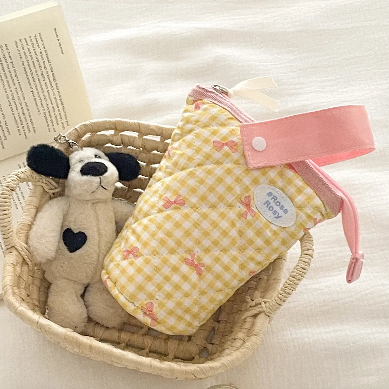 Cyflymder  1 Piece Sweet Chic Pen Holder for Kids Girl Cute Princess Bow Plaid Pencil Pouch School Portable Large Capacity Stationery Bag