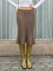 Cyflymder  Casual Slim Temperament Solid Low Waist Mid-length Knitted Elegant Mujer Faldas