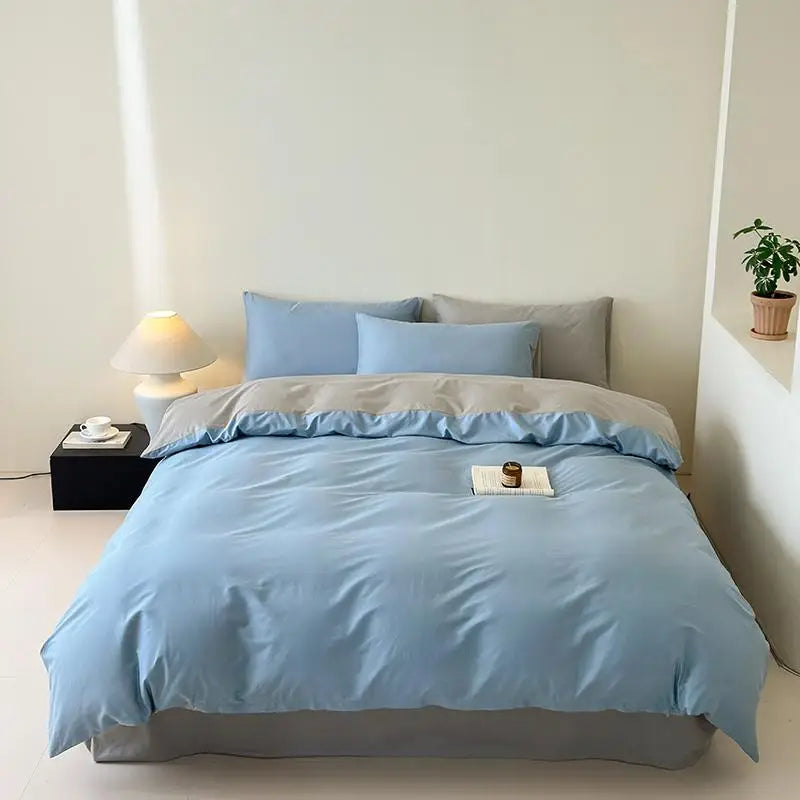 Cyflymder  100% Cotton Single Twin Double Solid Color Reversible Bedding Set Soft Comfortable Duvet Cover Bed/Fitted Sheet Pillowcases
