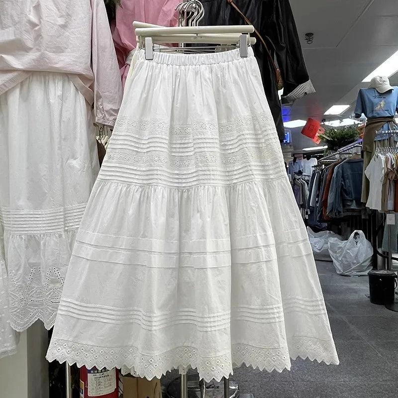 Cyflymder  white skirt women cotton midi skirt spring summer skirt streetwear cotton elegant long skirts for women