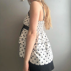 Cyflymder  Women Summer Vintage Dots Print Camisole Tanks Tops Spaghetti Strap V-Neck Lace Trim Bowknot Tiered Ruffles Vests Steetwear