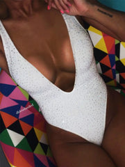 Cyflymder  Sexy Velvet Rhinestones Starry Stylish New High Waist Bodysuits For Women 2024 Halter Backless Deep V-neck Tight Elastic Rompers