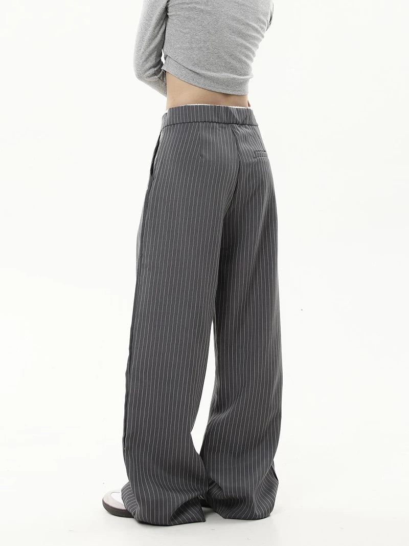 Cyflymder  American Striped Wide Leg Pants Women High Waist Patchwork Vintage Trousers Casual Loose Female Retro Straight Pants New