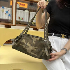 Cyflymder  Vintage Camouflage Boston Bag Women Commuter Casual Large Capacity Shoulder Bags Ladies Fashion Durable Versatile Crossbody Bag