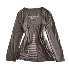 Cyflymder  New Autumn Spliced Vintage Harajuku Fake Two Piece Y2k Harajuku Lace Striped Buttons Design Women Shirt Long Sleeve Commuter Top