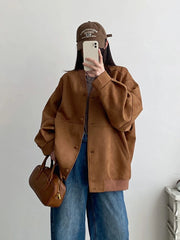 Cyflymder  American Y2K Jackets Women Streetwear Loose Faux Suede Coat Vintage Long Sleeve Harajuku Bf Oversize Hip Hop Outwear New