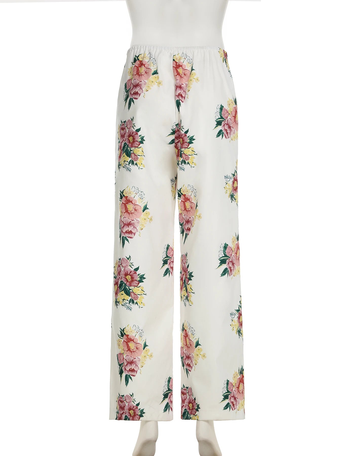 Cyflymder  Casual Floral Printed Wide Leg Pants Loose Mid-Waisted Straight Pants Women Autumn Spring Fashion Streetwear Lady