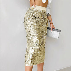 Cyflymder  Sequin Elegant Skirt for Women's Elastic High Waist Pencil Skirt Party Club Casual Evening Cocktail Fashion Sparkly Skirts