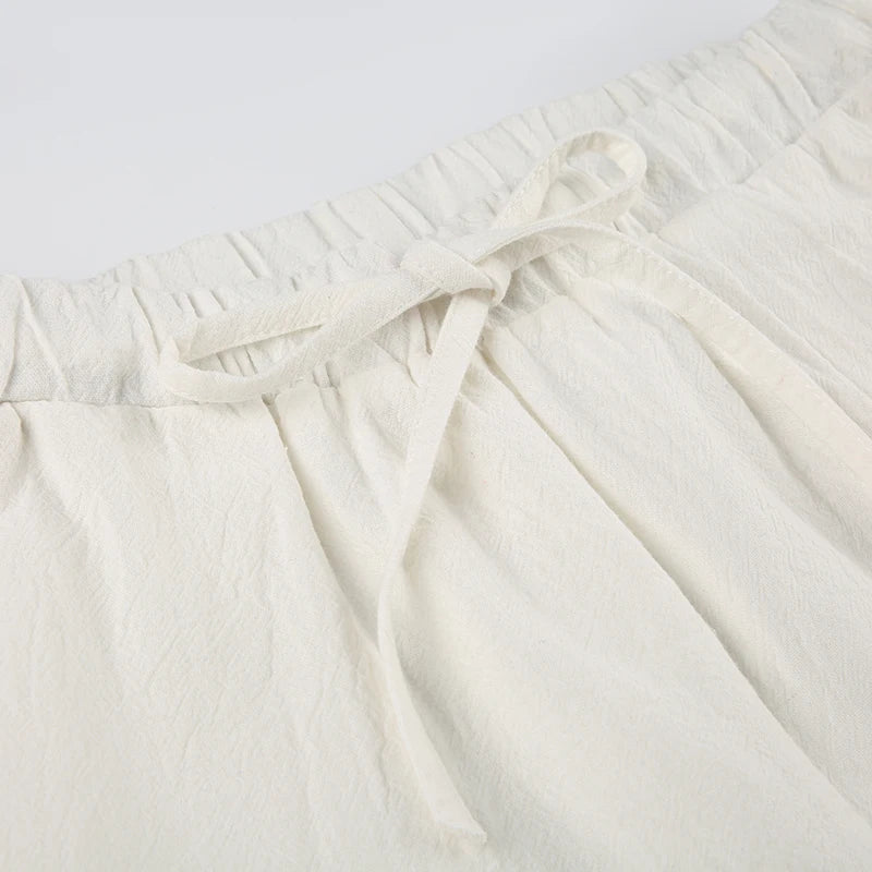 Cyflymder  Casual Loose Bandage Straight Pants Basic Elastic Low-Waisted Wide Lge Pants Women Summer Fashion Streetwear Ladies