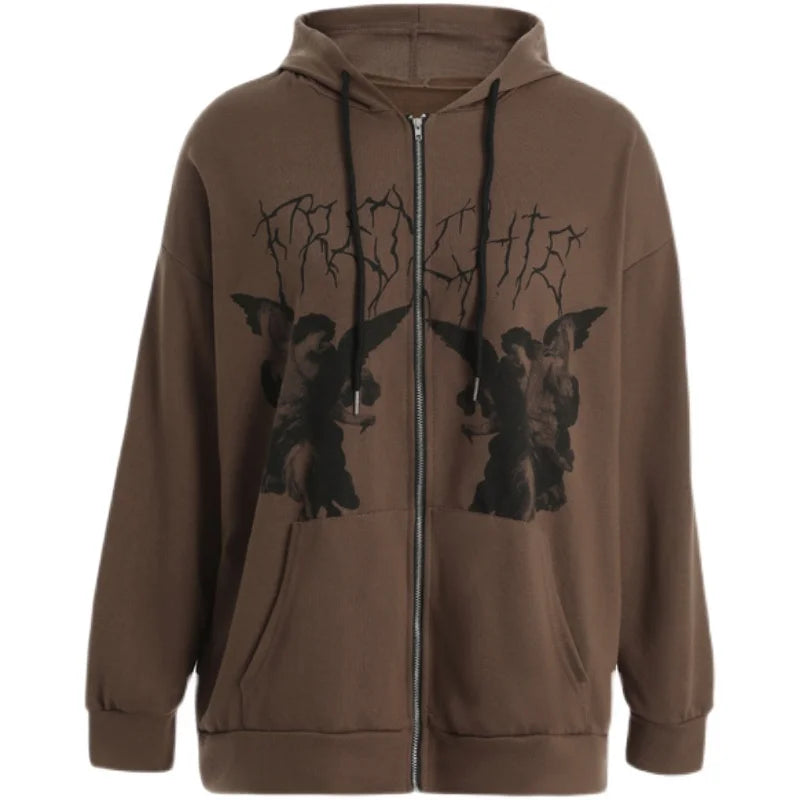 Cyflymder  plus Size Y2K Hoodie Zip up Sweatirt Women's Printing Jaet Casual Comfortable Polyester Cotton Long Sve Sweatirt