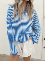 Cyflymder  Stripe Women's Cardigan O-neck Single Breasted Full Sleeve Casual Loose Female Knit Cardigan 2025 Autumn Cozy Fashion Lady Coat