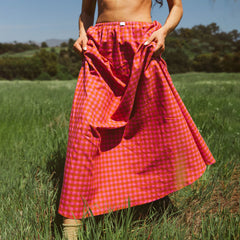 Cyflymder  Y2k Women Gingham Maxi Skirts A Line Ruffle Plaid Midi Skirt Flowy Long Skirt Losse High Waist Summer Vintage Streetwear