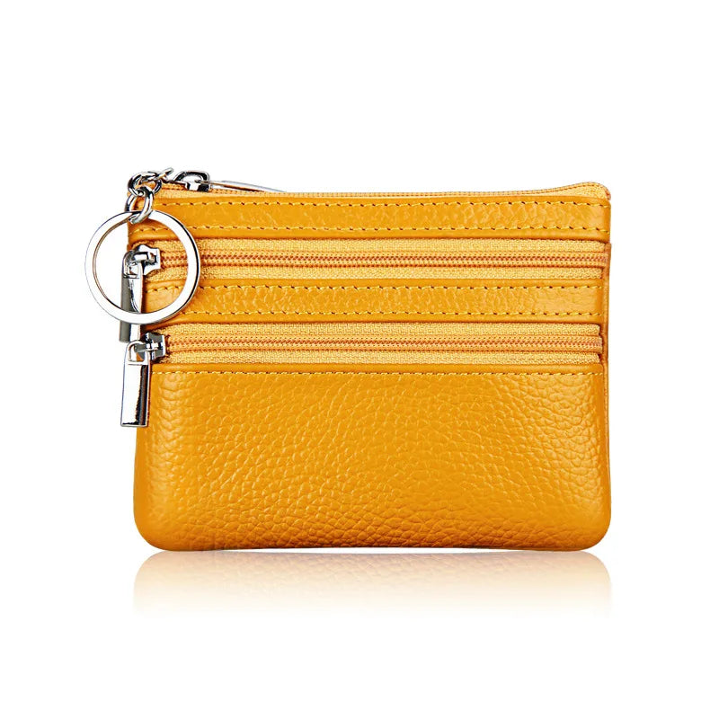 Cyflymder  Fashion Women Genuine Leather Coin Purse Small Zipper Card Holder Mini Pouch Change Wallet with Keychain