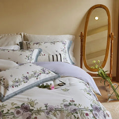 Cyflymder 100% Soft Cotton Brushed 4Pcs Rose Floral Chic Vibrant Queen Double Duvet Cover with Zipper Flat/Fitted sheet Pillowcases