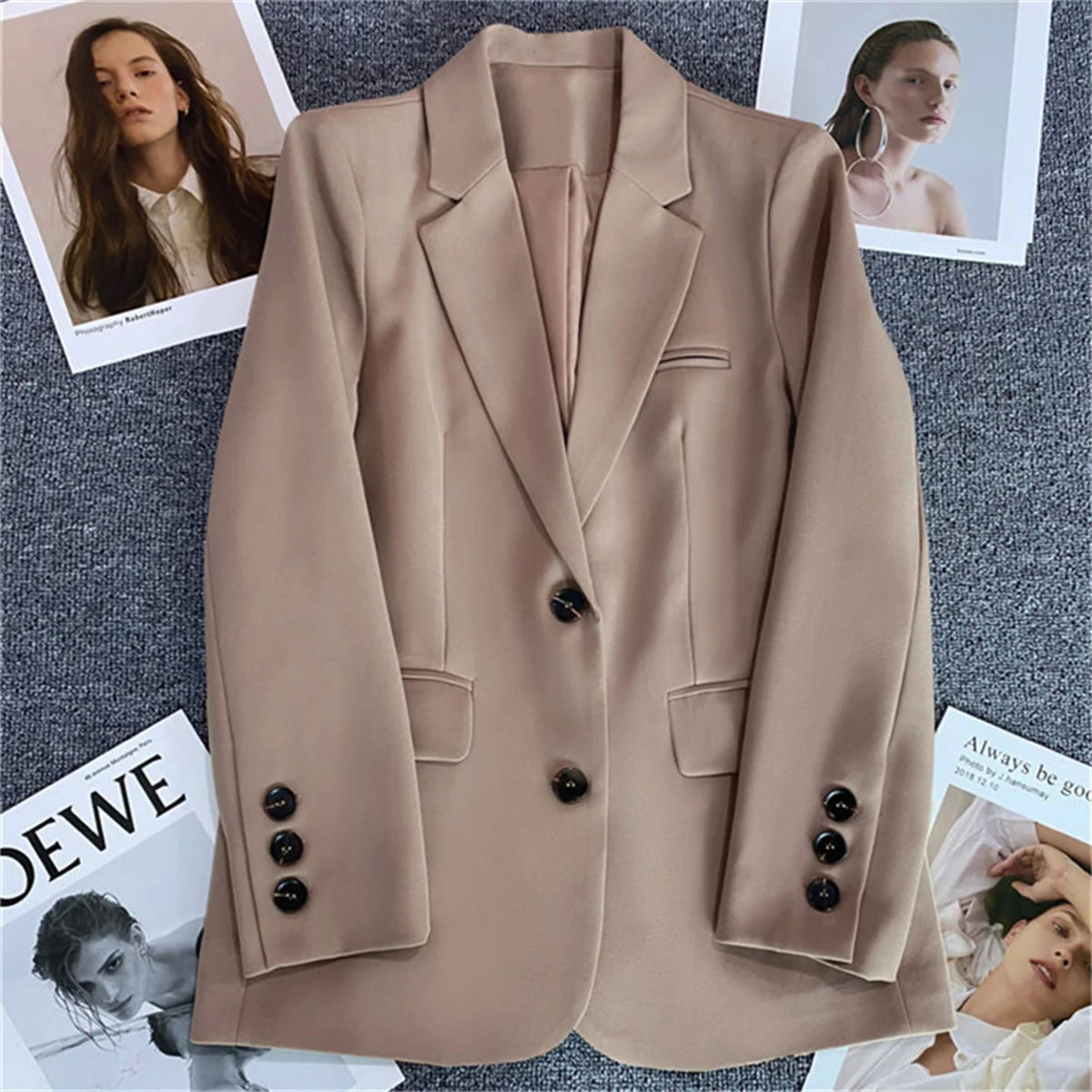 Cyflymder Women Jacket New in Korean Fashion Small Suit Top Brown Suit Coat Clothes Loose Straight Temperament Slim Blazer for Women