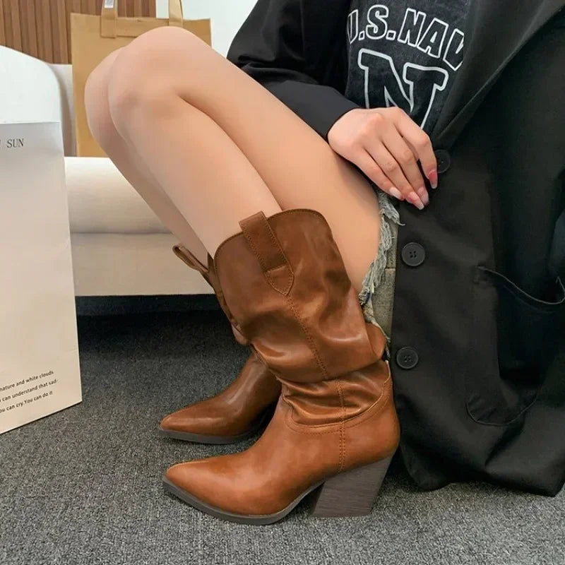 Cyflymder Female Western Boots Cowboy Boots Women Plested Women Ankle  Pu Leather Shoes Autumn Boots Women Booties Lady Plus Size 42