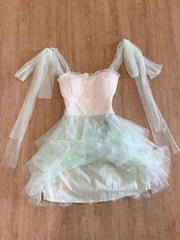 Cyflymder  French Sweet Mesh Patchwork Elegant Women Dress Y2k Design Irregular Strap Princess Party Dress Female Gentle Fairy Chic Outfits