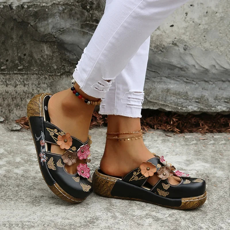 Cyflymder  35-43 Shoes for Women Summer Comfortable Roman Flower Platform Sandals Non-slip Baotou Wedge Ladies Slippers