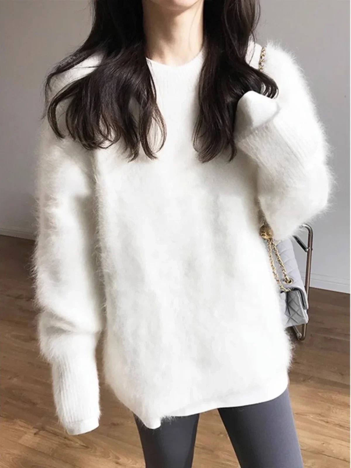 Cyflymder Autumn Winter Mink Fleece Sweater Women's Knitted Pullovers Thick Loose Casual Outerwear Solid O Neck Oversize Jumpers Women